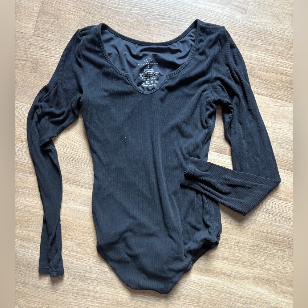 Klassy Network Black Long Sleeve Women's Bodysuit with Built in Bra